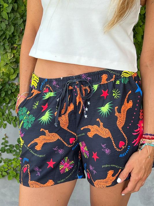 Short estampado negro tropical