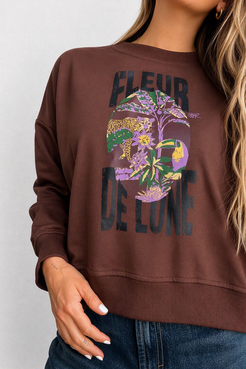 🤎 Polerón Fleur Crop Chocolate