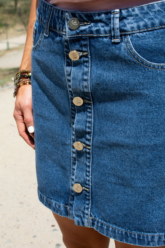 Falda Denim Corta Abotonada Azul