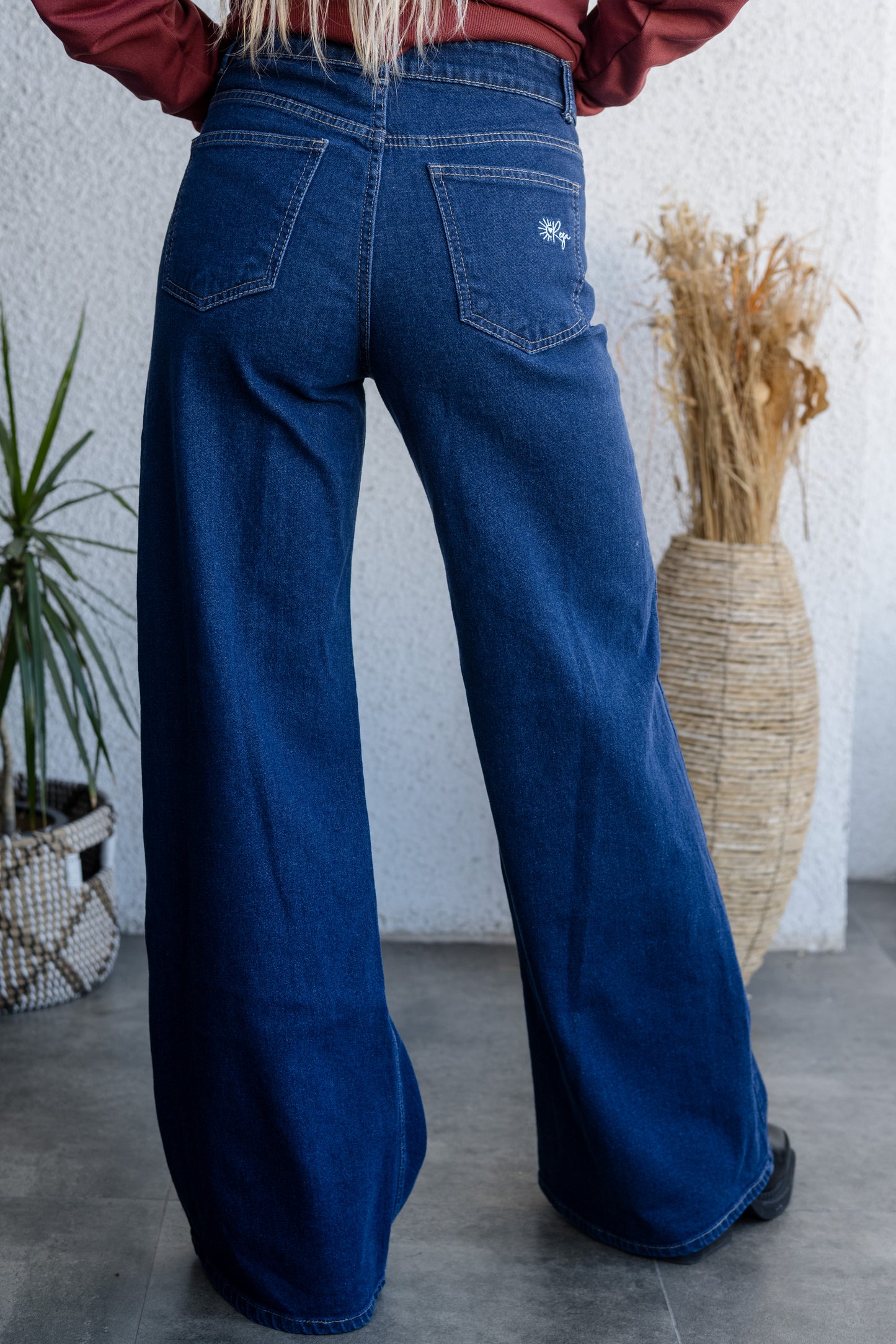 Jeans Palazzo Azul Tiro Alto