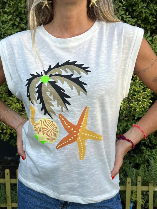 Polera manga corta palmera marina