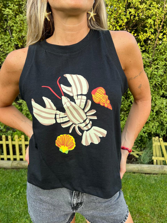 Polera negra sin manga langosta