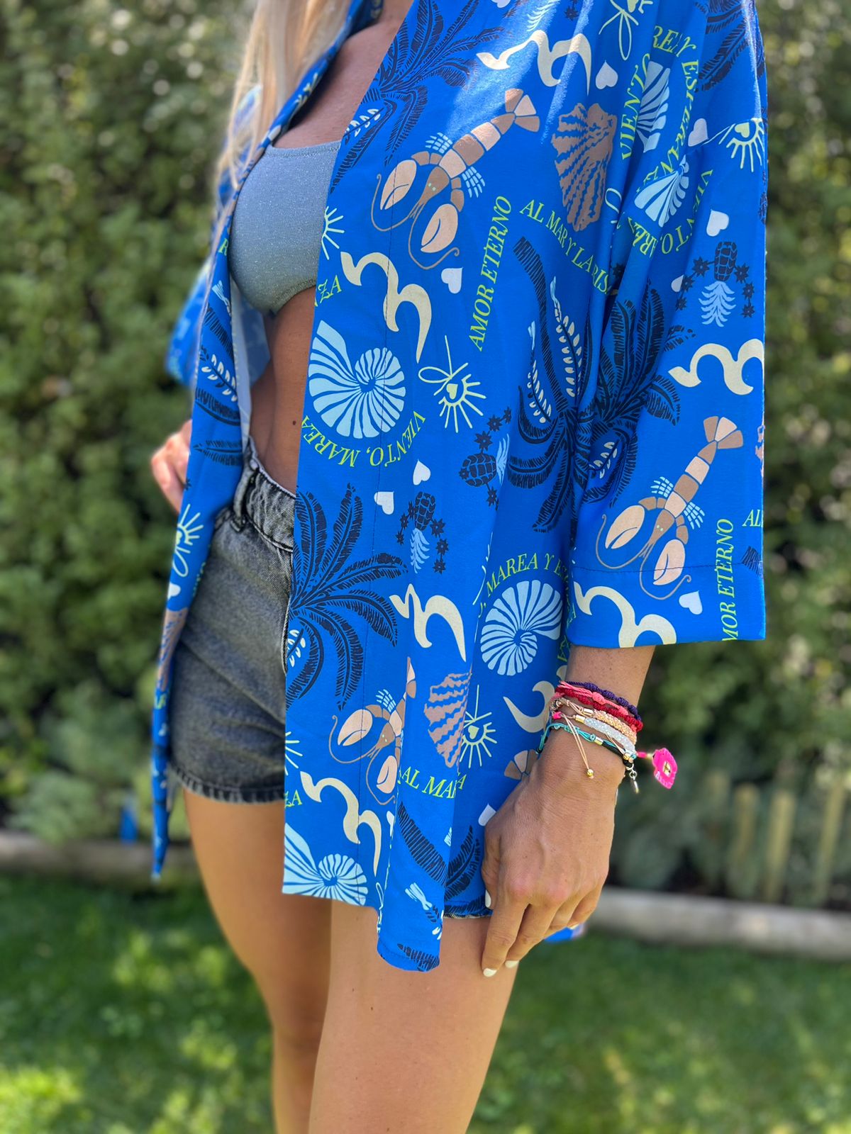 Kimono estampado azul marino