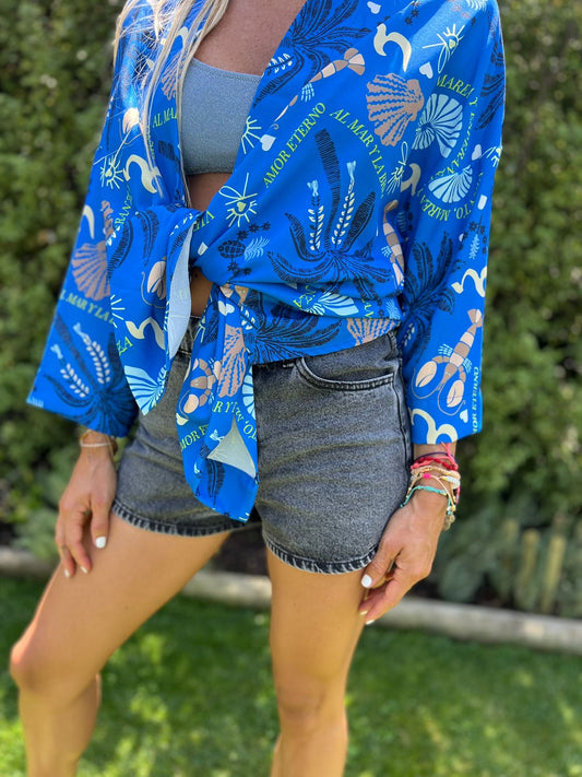 Kimono estampado azul marino