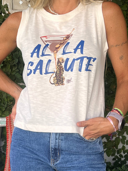 Polera Blanca Alla Salute sin mangas / 100% Algodón