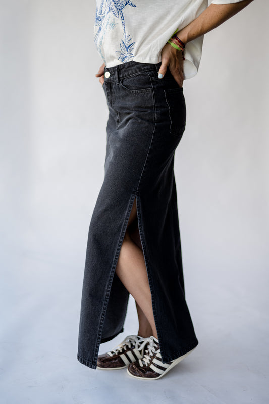 Falda Larga Denim Negro