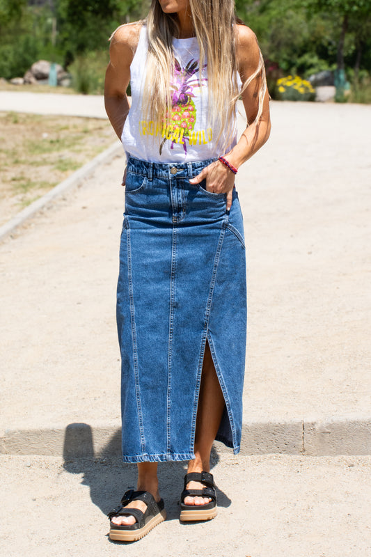 Falda Denim Larga Azul