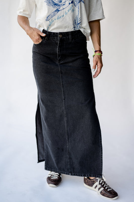 Falda Larga Denim Negro