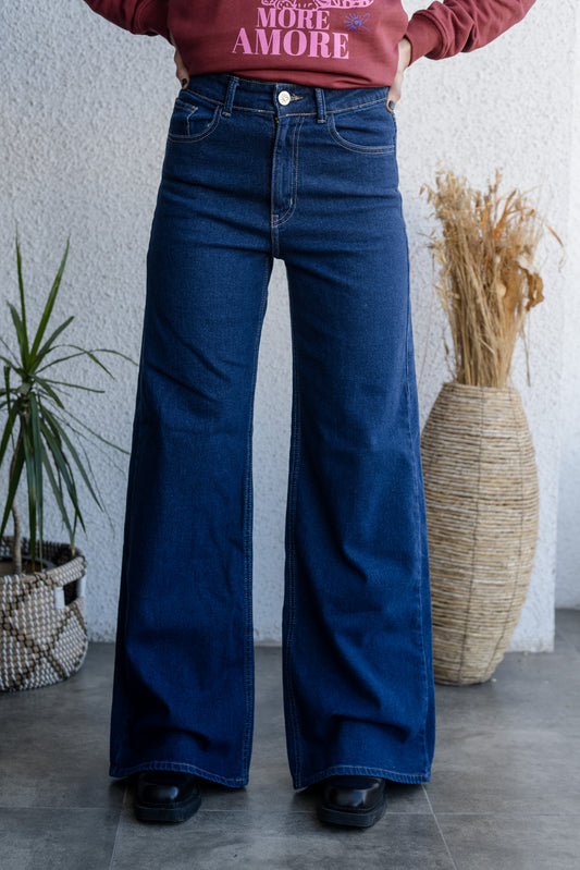 Jeans Palazzo Azul Tiro Alto