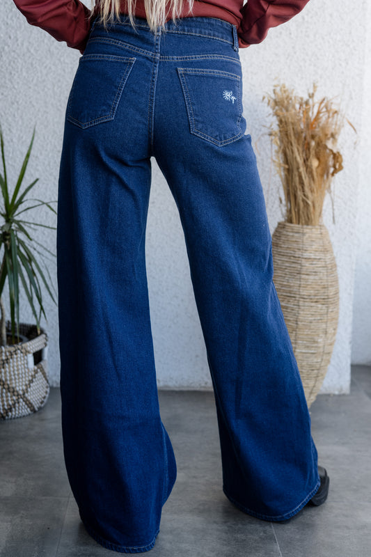 Jeans Palazzo Azul Tiro Alto
