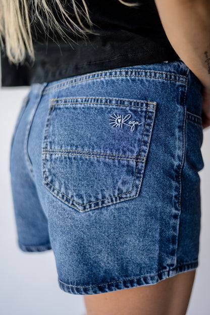Short Denim Tiro Medio Azul