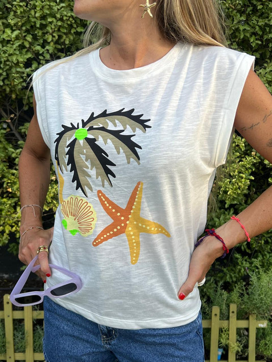 Polera manga corta palmera marina