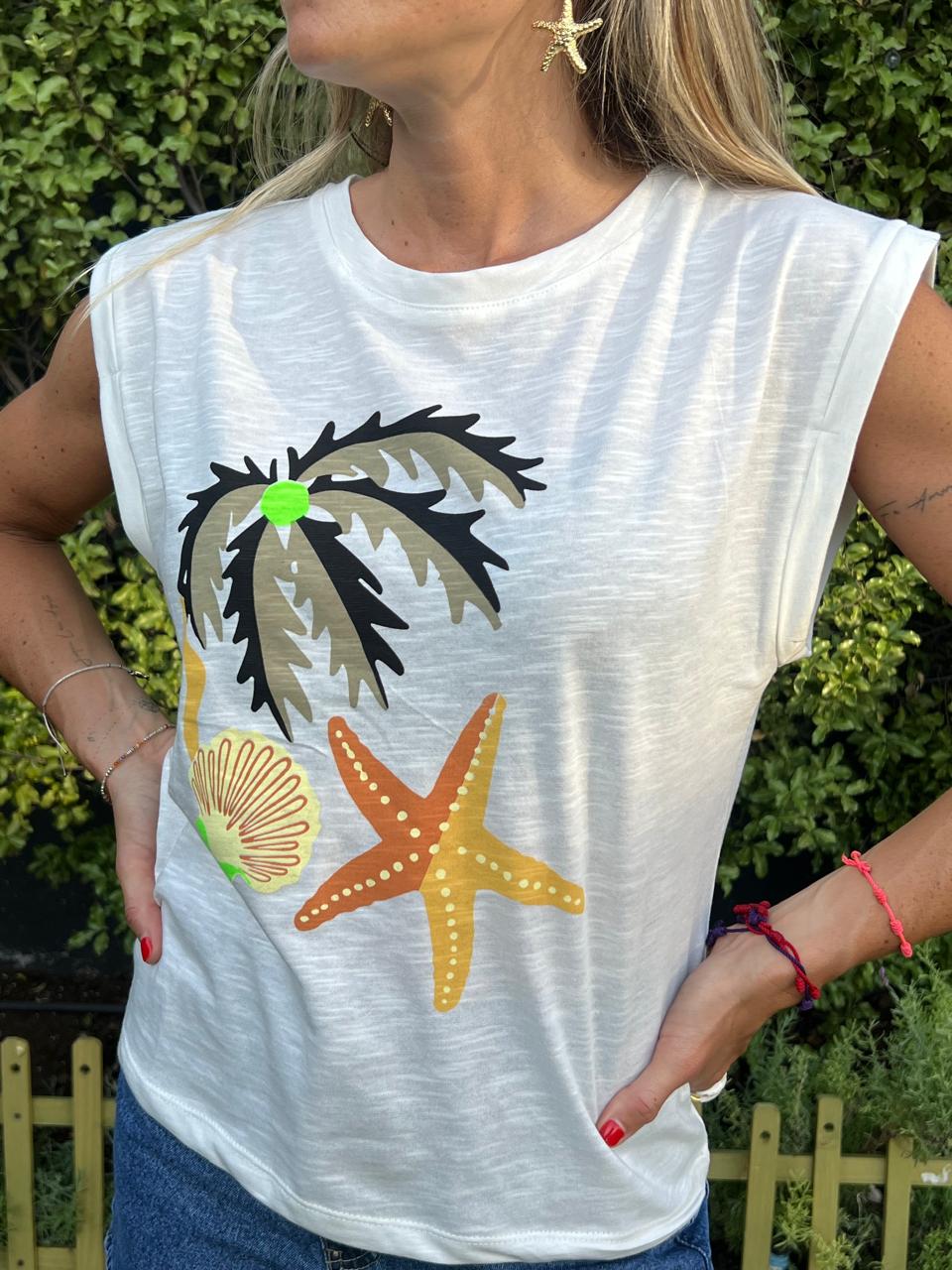 Polera manga corta palmera marina