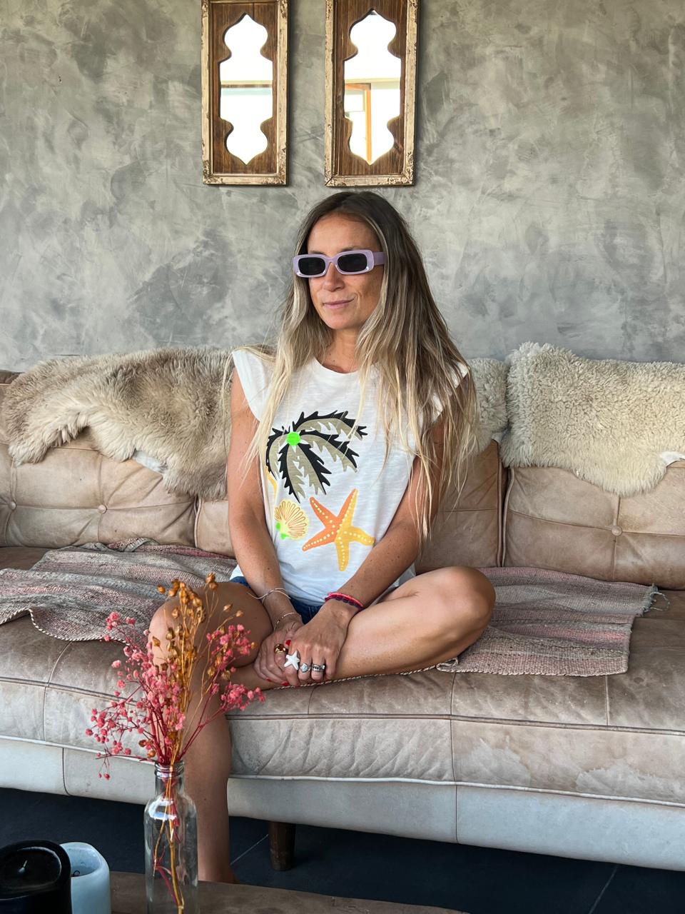 Polera manga corta palmera marina