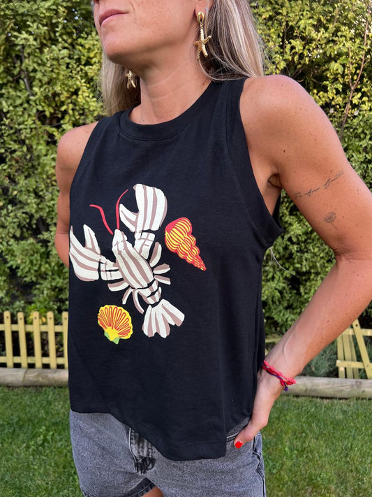 Polera negra sin manga langosta
